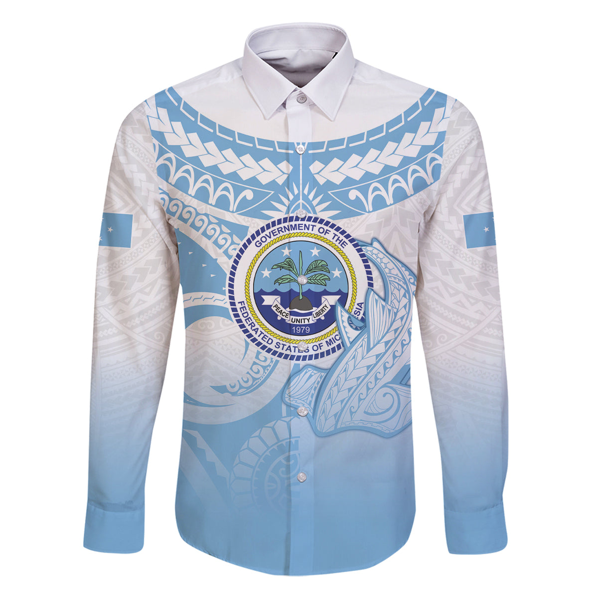 Micronesia Constitution Day Family Matching Off Shoulder Short Dress and Hawaiian Shirt Polynesian Tribal Tattoo Simple Style