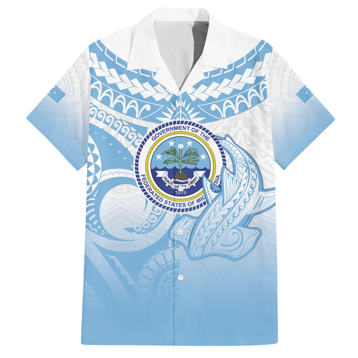 Micronesia Constitution Day Family Matching Short Sleeve Bodycon Dress and Hawaiian Shirt Polynesian Tribal Tattoo Simple Style