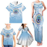Micronesia Constitution Day Family Matching Tank Maxi Dress and Hawaiian Shirt Polynesian Tribal Tattoo Simple Style