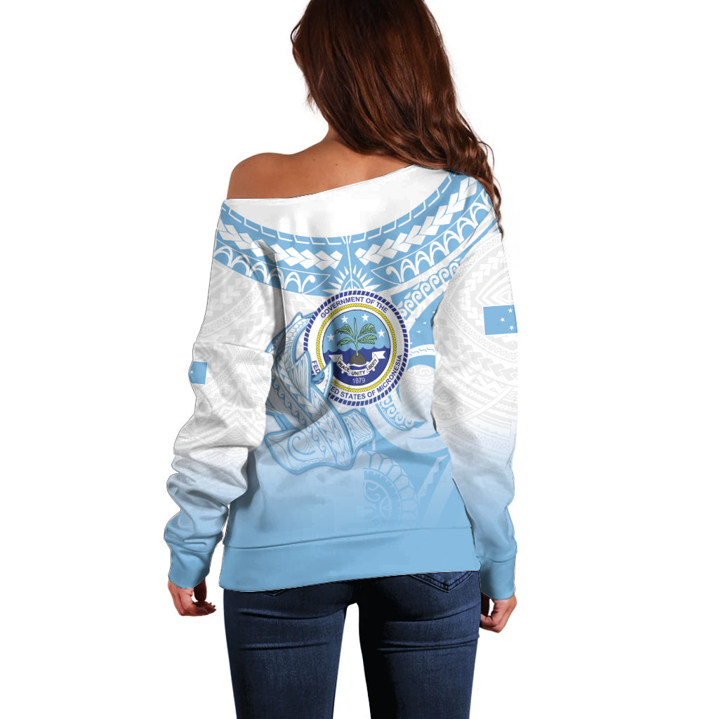 Micronesia Constitution Day Off Shoulder Sweater Polynesian Tribal Tattoo Simple Style