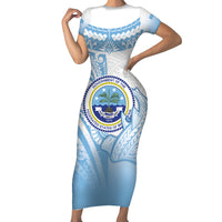 Micronesia Constitution Day Short Sleeve Bodycon Dress Polynesian Tribal Tattoo Simple Style