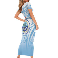 Micronesia Constitution Day Short Sleeve Bodycon Dress Polynesian Tribal Tattoo Simple Style