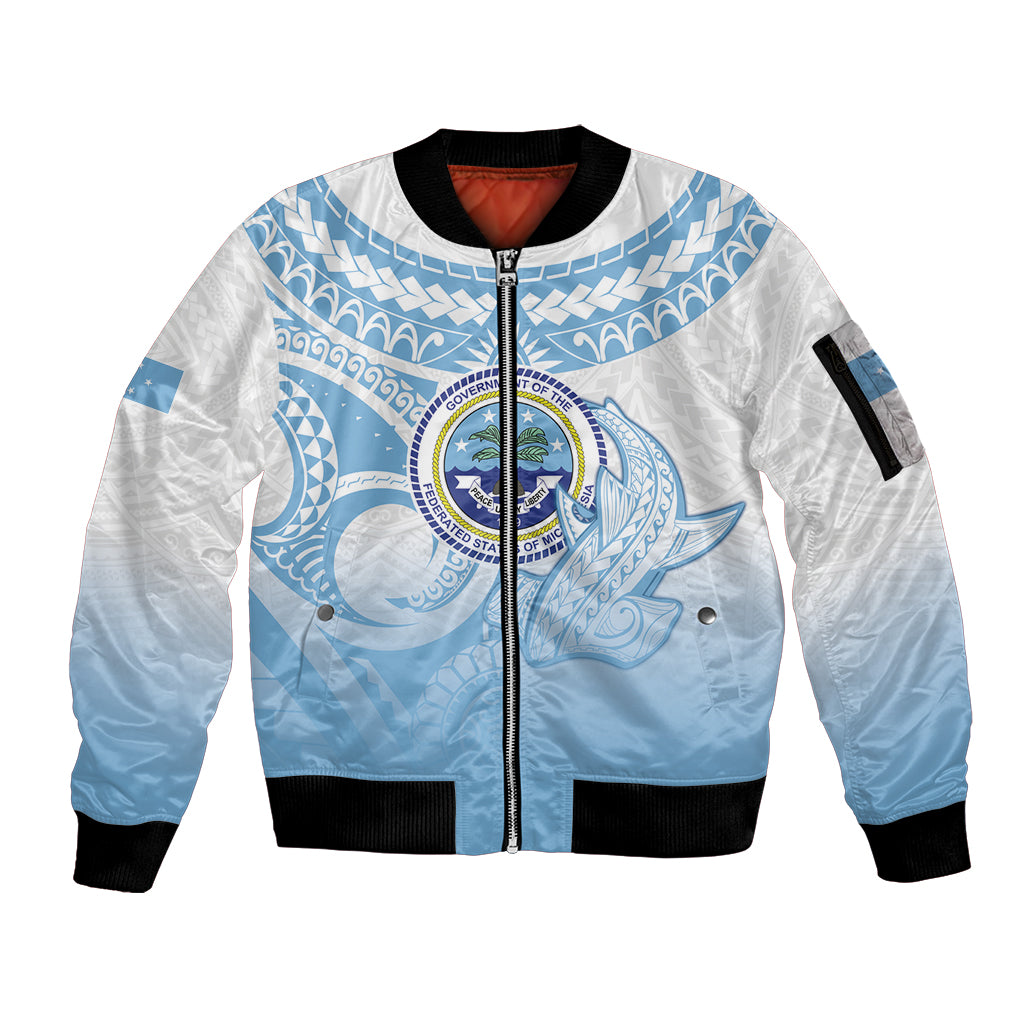 Micronesia Constitution Day Sleeve Zip Bomber Jacket Polynesian Tribal Tattoo Simple Style