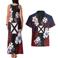Wallis and Futuna Uvea Couples Matching Tank Maxi Dress and Hawaiian Shirt Victory Day With Frangipani LT05 - Polynesian Pride