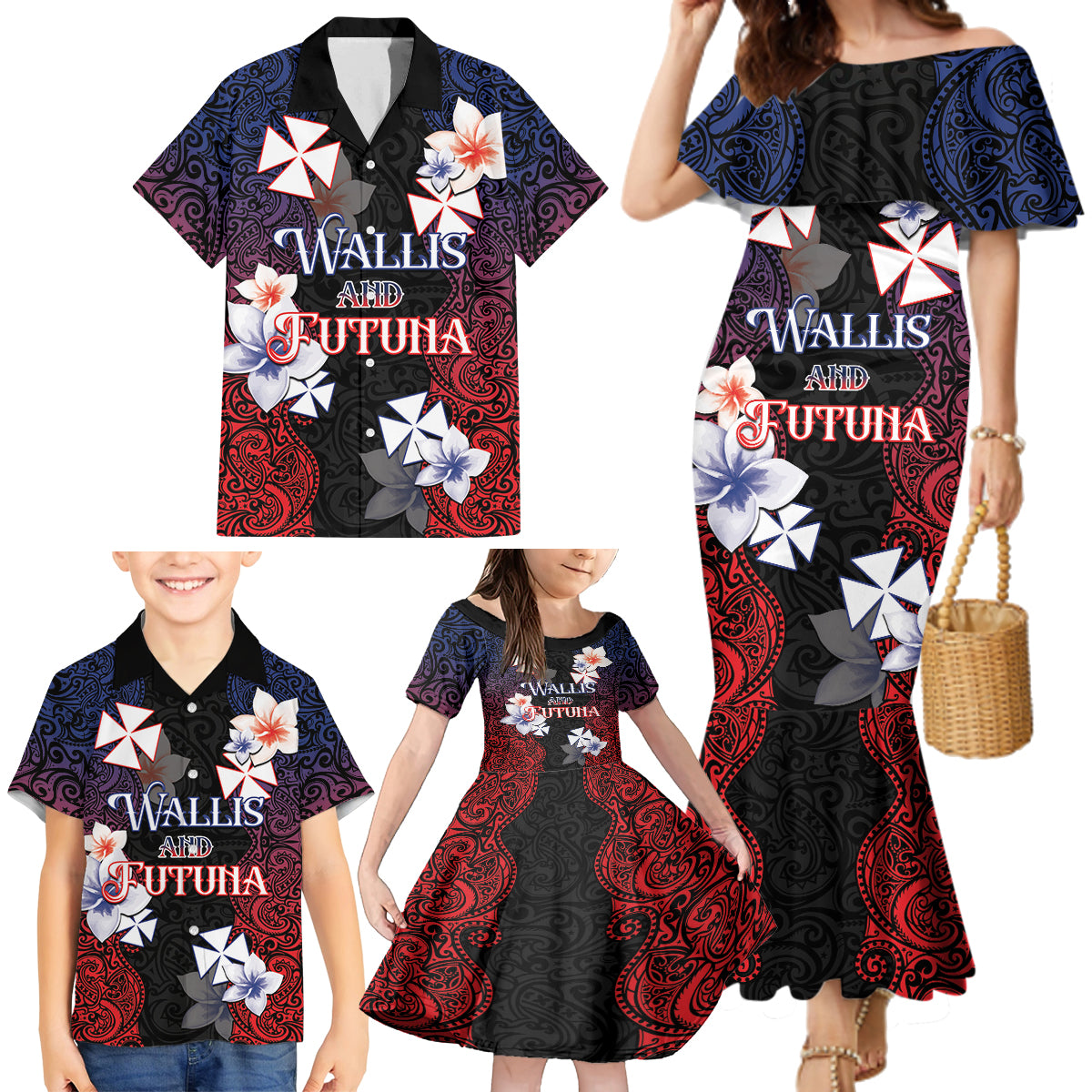 Wallis and Futuna Uvea Family Matching Mermaid Dress and Hawaiian Shirt Victory Day With Frangipani LT05 - Polynesian Pride