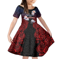 Wallis and Futuna Uvea Family Matching Off Shoulder Maxi Dress and Hawaiian Shirt Victory Day With Frangipani LT05 Daughter's Dress Black - Polynesian Pride