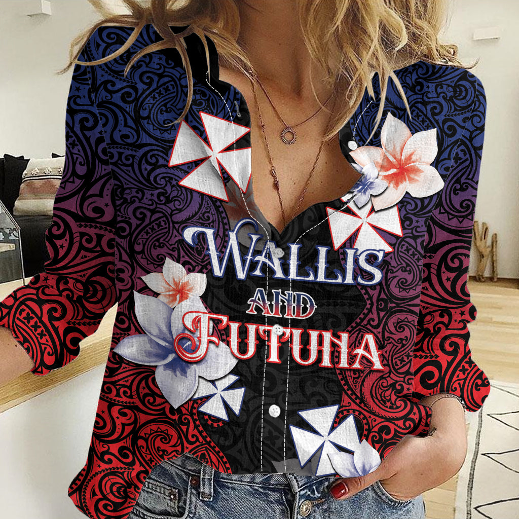 Wallis and Futuna Uvea Women Casual Shirt Victory Day With Frangipani LT05 Female Black - Polynesian Pride