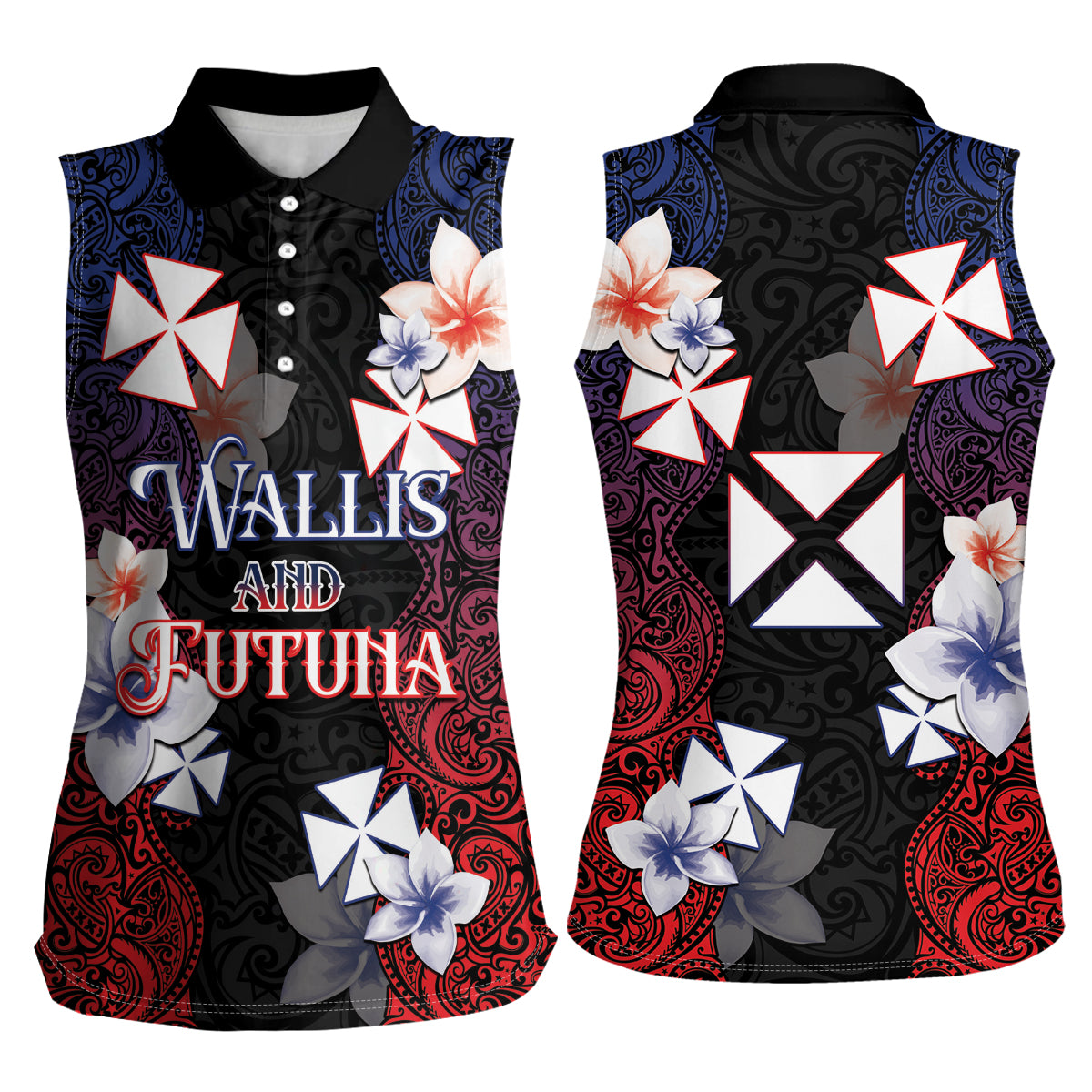 Wallis and Futuna Uvea Women Sleeveless Polo Shirt Victory Day With Frangipani LT05 - Polynesian Pride