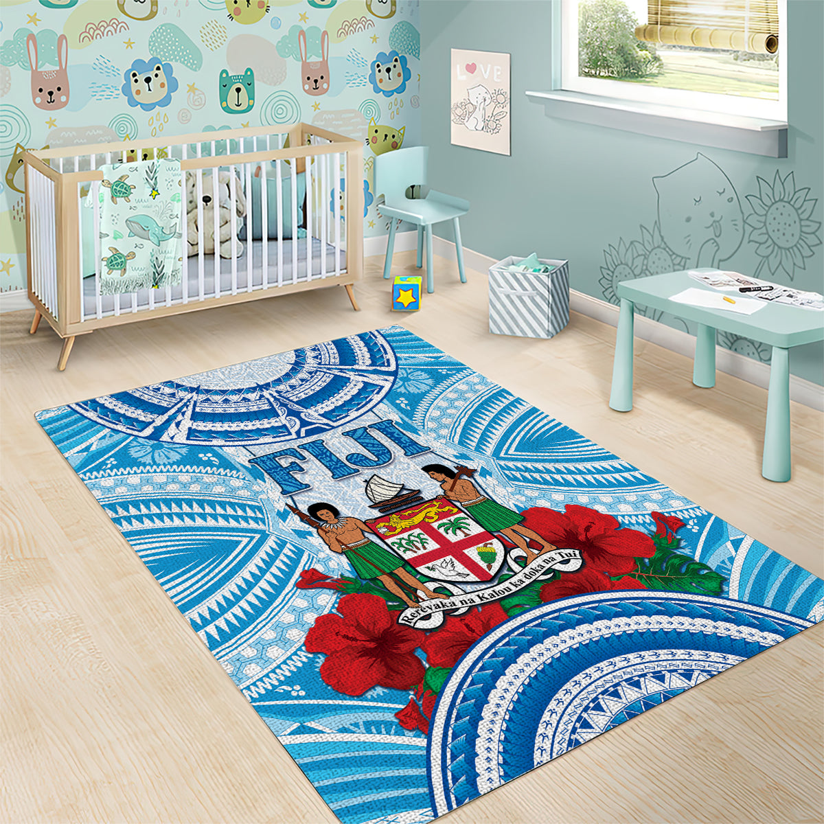 Fiji Ratu Sir Lala Sukuna Day Area Rug Hibiscus Tapa Pattern