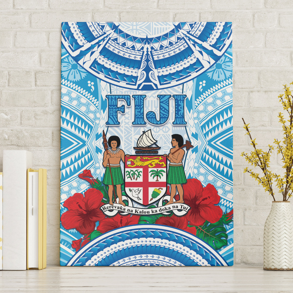 Fiji Ratu Sir Lala Sukuna Day Canvas Wall Art Hibiscus Tapa Pattern