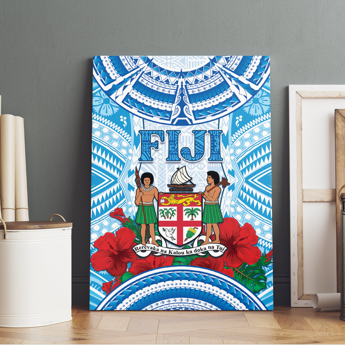 Fiji Ratu Sir Lala Sukuna Day Canvas Wall Art Hibiscus Tapa Pattern