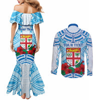 Personalised Fiji Ratu Sir Lala Sukuna Day Couples Matching Mermaid Dress and Long Sleeve Button Shirt Hibiscus Tapa Pattern
