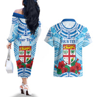 Personalised Fiji Ratu Sir Lala Sukuna Day Couples Matching Off The Shoulder Long Sleeve Dress and Hawaiian Shirt Hibiscus Tapa Pattern