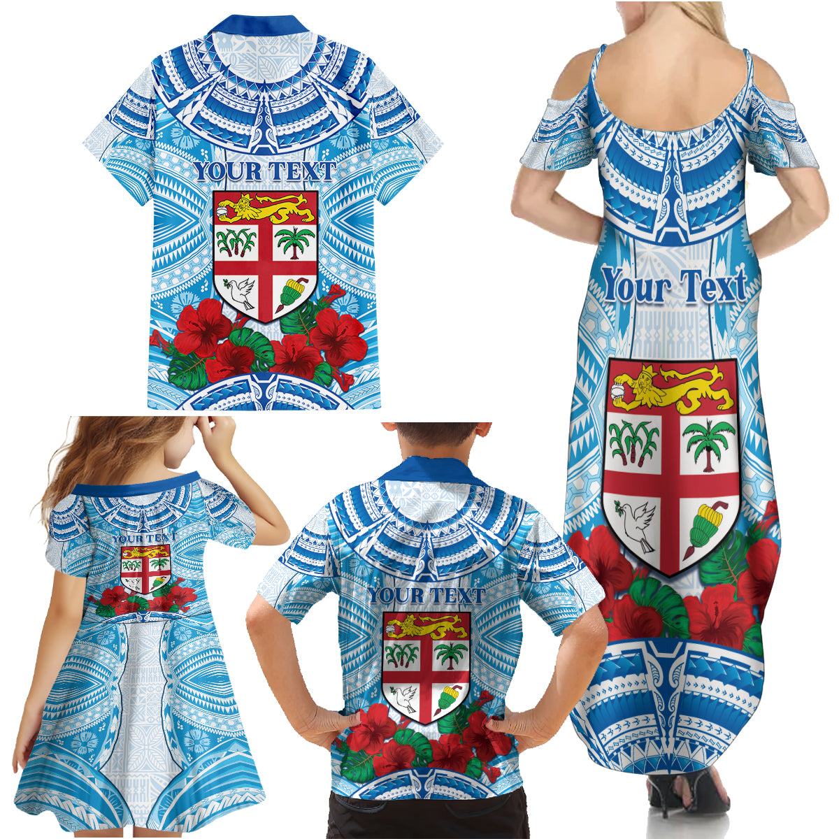 Personalised Fiji Ratu Sir Lala Sukuna Day Family Matching Summer Maxi Dress and Hawaiian Shirt Hibiscus Tapa Pattern