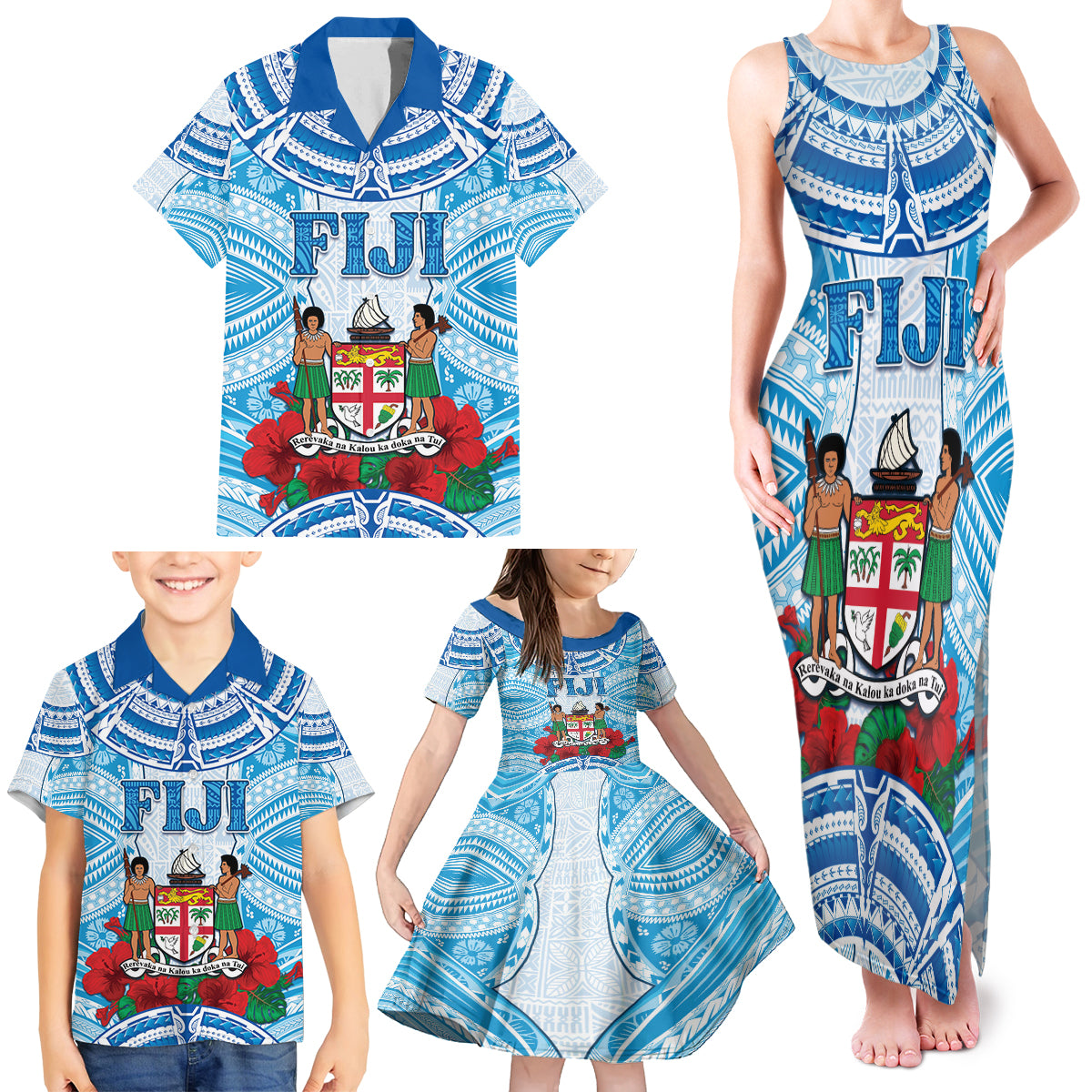 Personalised Fiji Ratu Sir Lala Sukuna Day Family Matching Tank Maxi Dress and Hawaiian Shirt Hibiscus Tapa Pattern