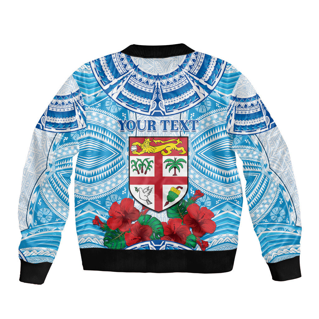 Personalised Fiji Ratu Sir Lala Sukuna Day Sleeve Zip Bomber Jacket Hibiscus Tapa Pattern