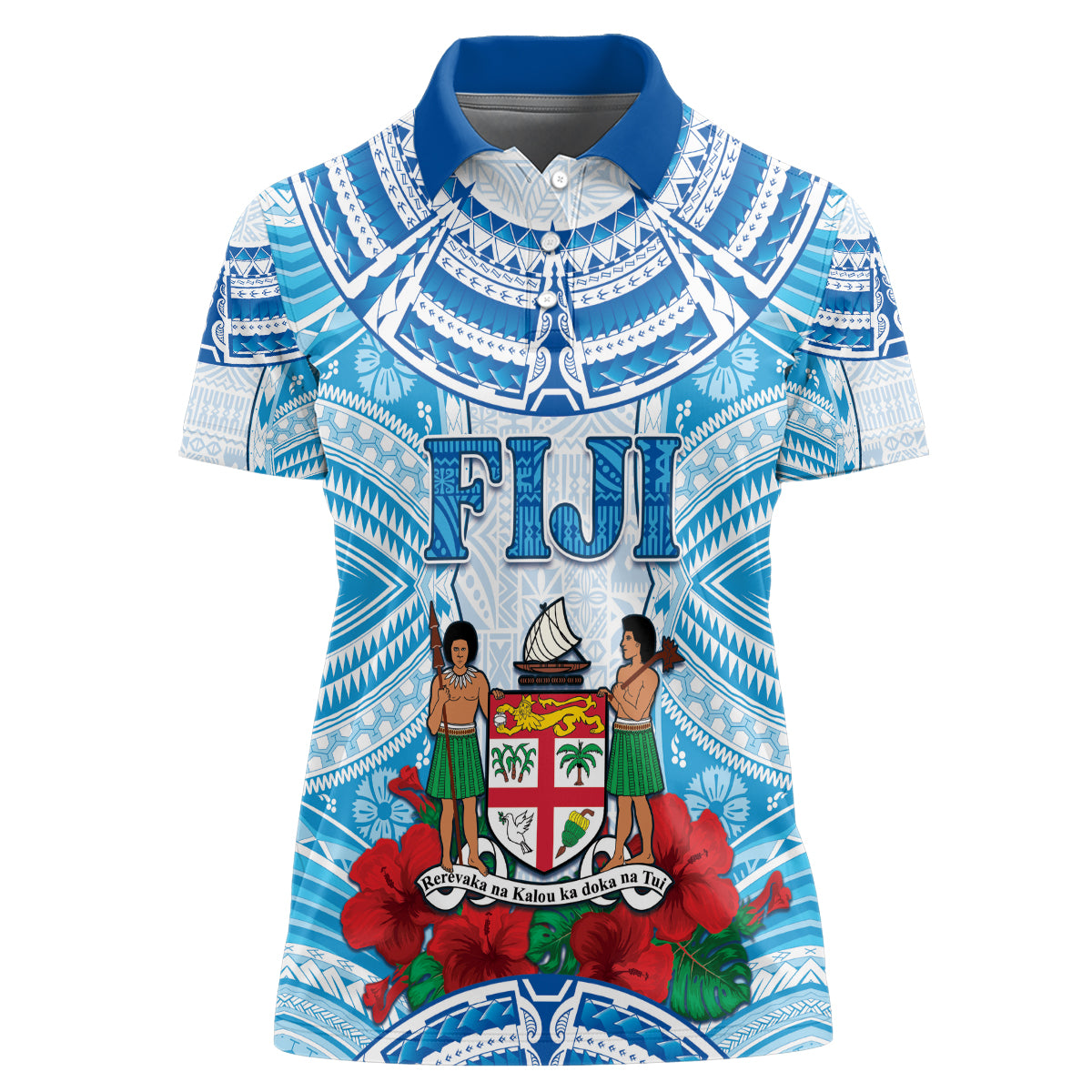 Personalised Fiji Ratu Sir Lala Sukuna Day Women Polo Shirt Hibiscus Tapa Pattern