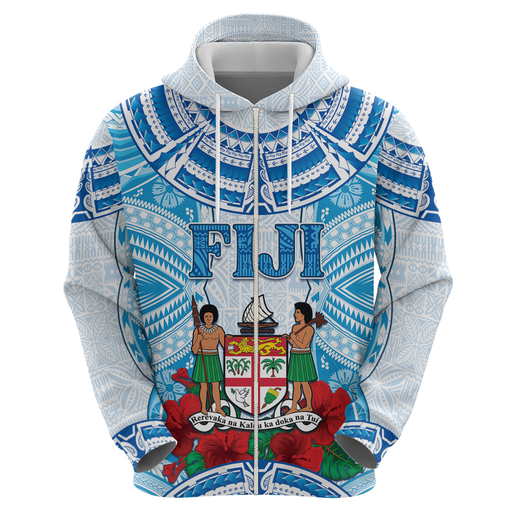 Personalised Fiji Ratu Sir Lala Sukuna Day Zip Hoodie Hibiscus Tapa Pattern