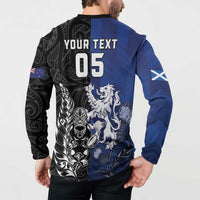 New Zealand And Scotland Rugby Custom Button Sweatshirt Maori Tiki With Thistle Together