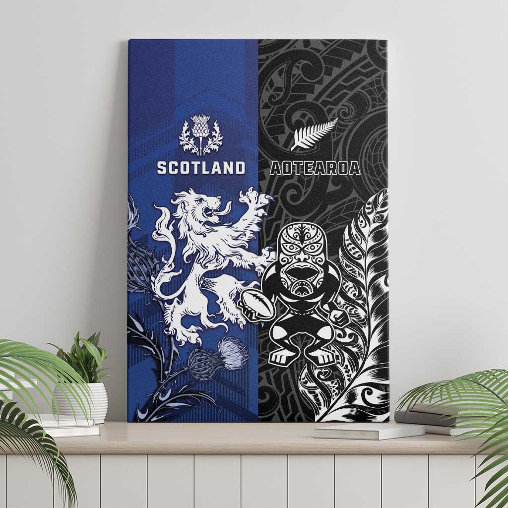 New Zealand And Scotland Rugby Canvas Wall Art Maori Tiki With Thistle Together