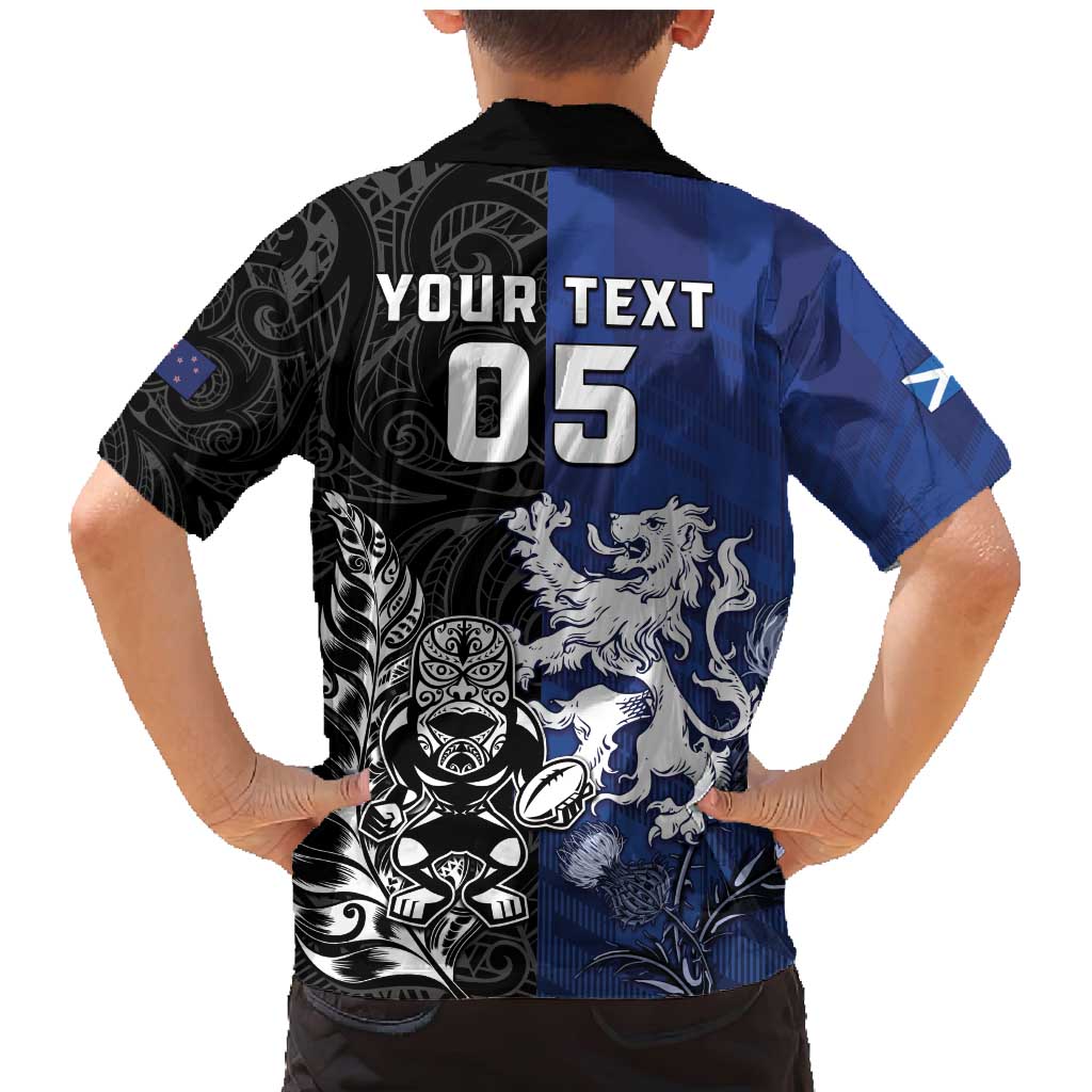 New Zealand And Scotland Rugby Custom Family Matching Mermaid Dress and Hawaiian Shirt Maori Tiki With Thistle Together