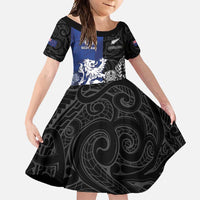 New Zealand And Scotland Rugby Custom Family Matching Off Shoulder Maxi Dress and Hawaiian Shirt Maori Tiki With Thistle Together