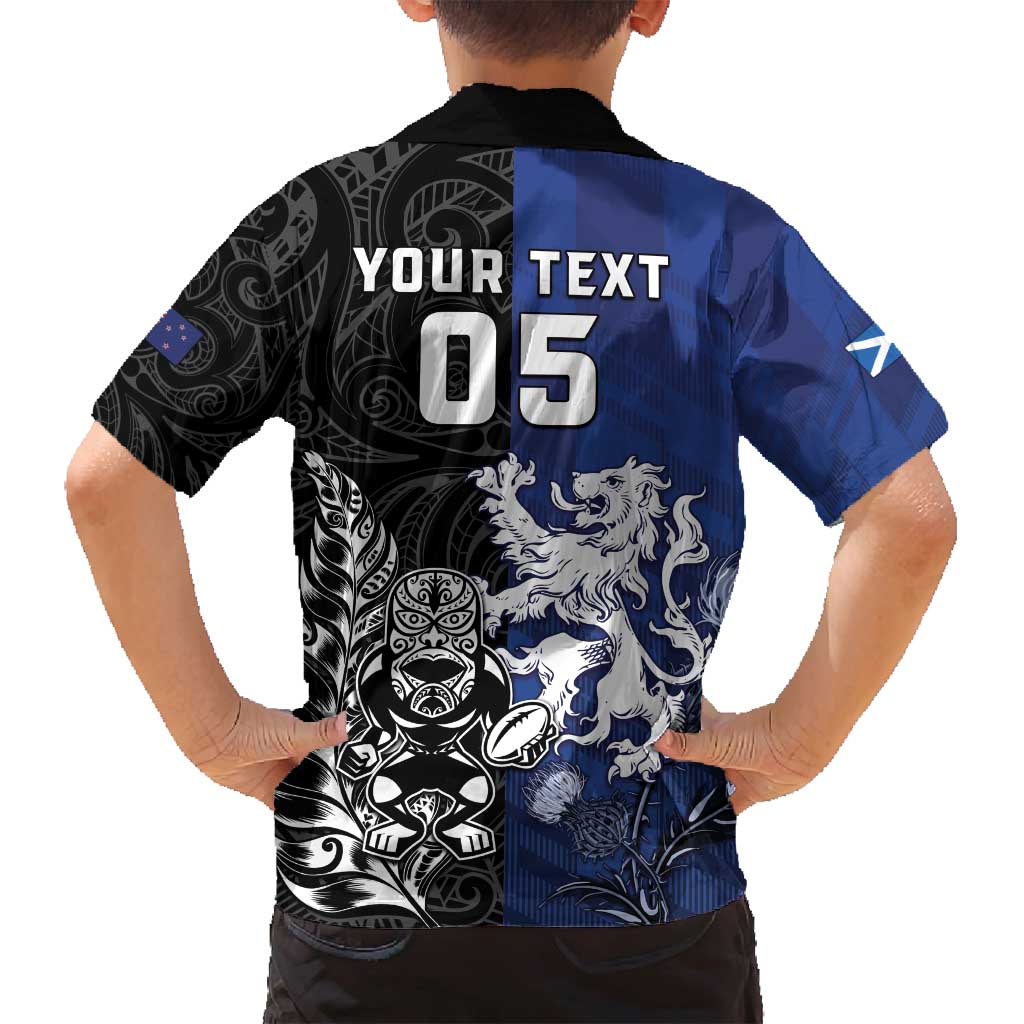 New Zealand And Scotland Rugby Custom Family Matching Off Shoulder Short Dress and Hawaiian Shirt Maori Tiki With Thistle Together