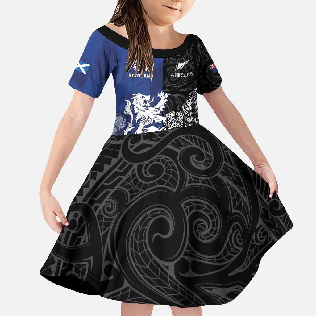 New Zealand And Scotland Rugby Custom Family Matching Summer Maxi Dress and Hawaiian Shirt Maori Tiki With Thistle Together