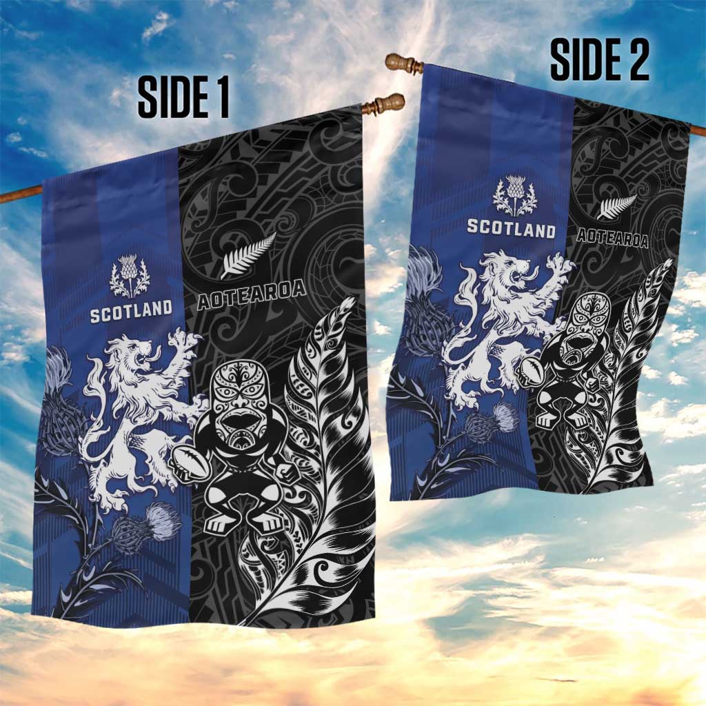New Zealand And Scotland Rugby Garden Flag Maori Tiki With Thistle Together