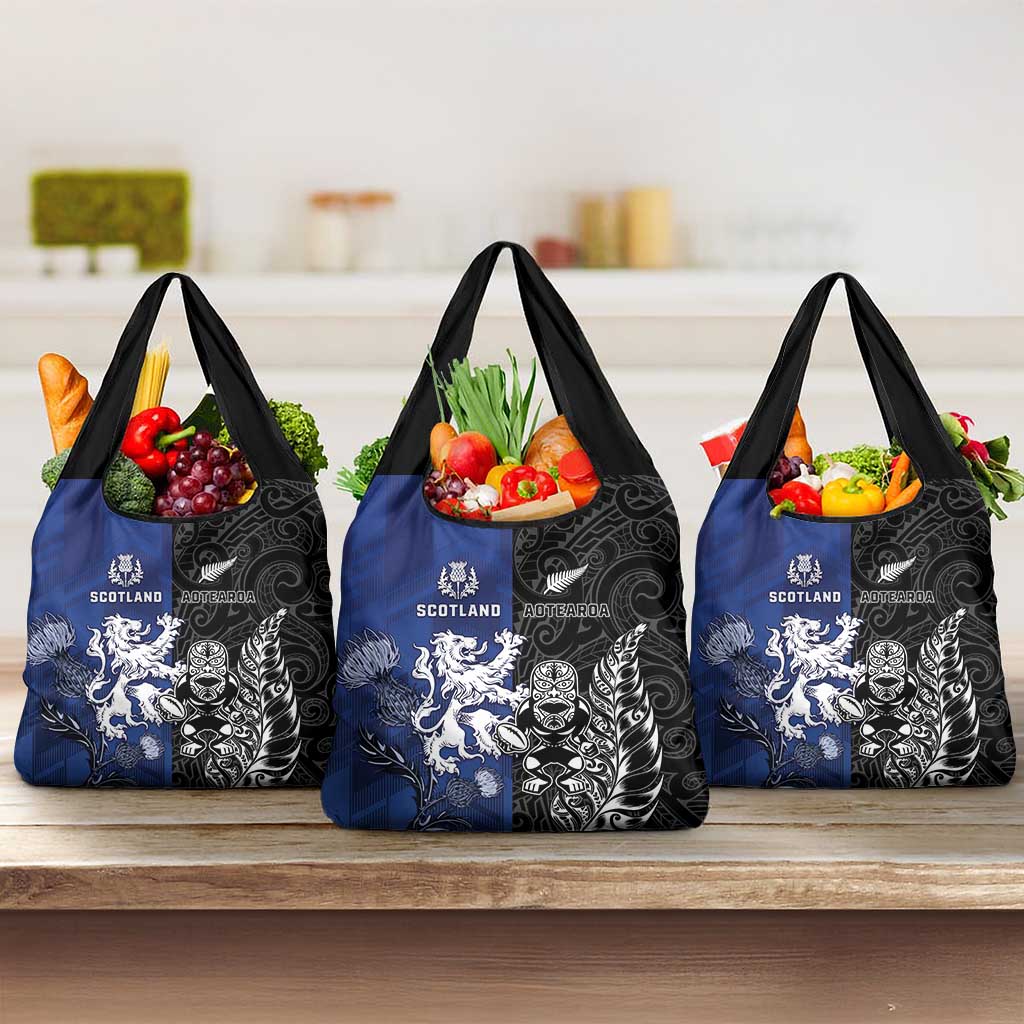 New Zealand And Scotland Rugby Grocery Bag Maori Tiki With Thistle Together LT05 3-pack One Size Black - Polynesian Pride