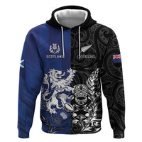 New Zealand And Scotland Rugby Custom Hoodie Maori Tiki With Thistle Together