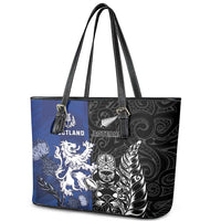 New Zealand And Scotland Rugby Leather Tote Bag Maori Tiki With Thistle Together LT05 - Polynesian Pride