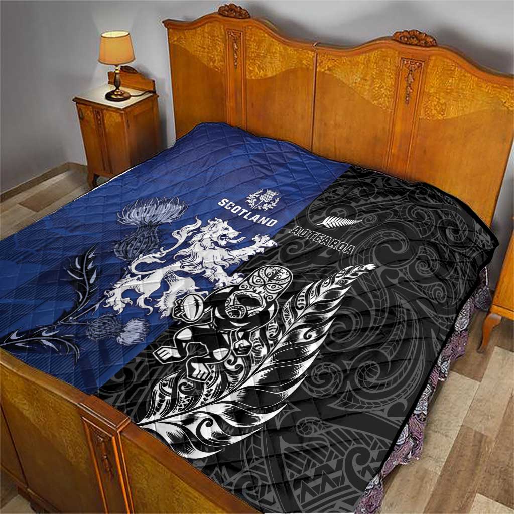 New Zealand And Scotland Rugby Quilt Maori Tiki With Thistle Together LT05 - Polynesian Pride