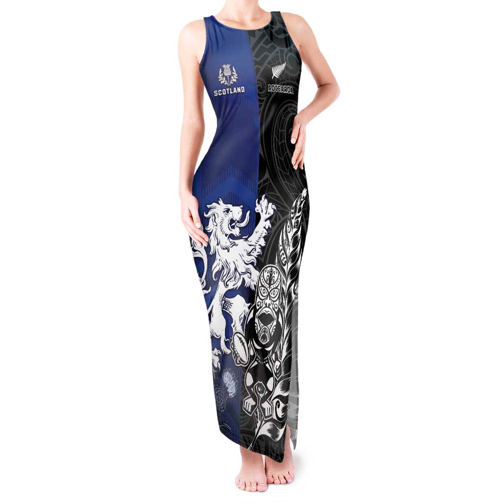 New Zealand And Scotland Rugby Custom Tank Maxi Dress Maori Tiki With Thistle Together