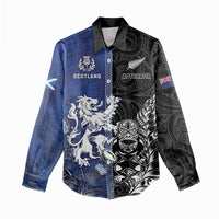 New Zealand And Scotland Rugby Custom Women Casual Shirt Maori Tiki With Thistle Together LT05 - Polynesian Pride