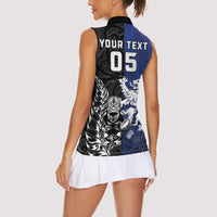 New Zealand And Scotland Rugby Custom Women Sleeveless Polo Shirt Maori Tiki With Thistle Together