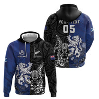 New Zealand And Scotland Rugby Custom Zip Hoodie Maori Tiki With Thistle Together LT05 - Polynesian Pride