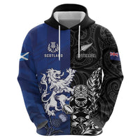 New Zealand And Scotland Rugby Custom Zip Hoodie Maori Tiki With Thistle Together LT05 - Polynesian Pride