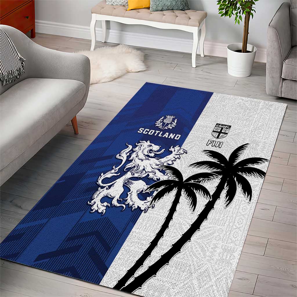 Fiji And Scotland Rugby Area Rug Fijian Palm Tree With Thistle Together