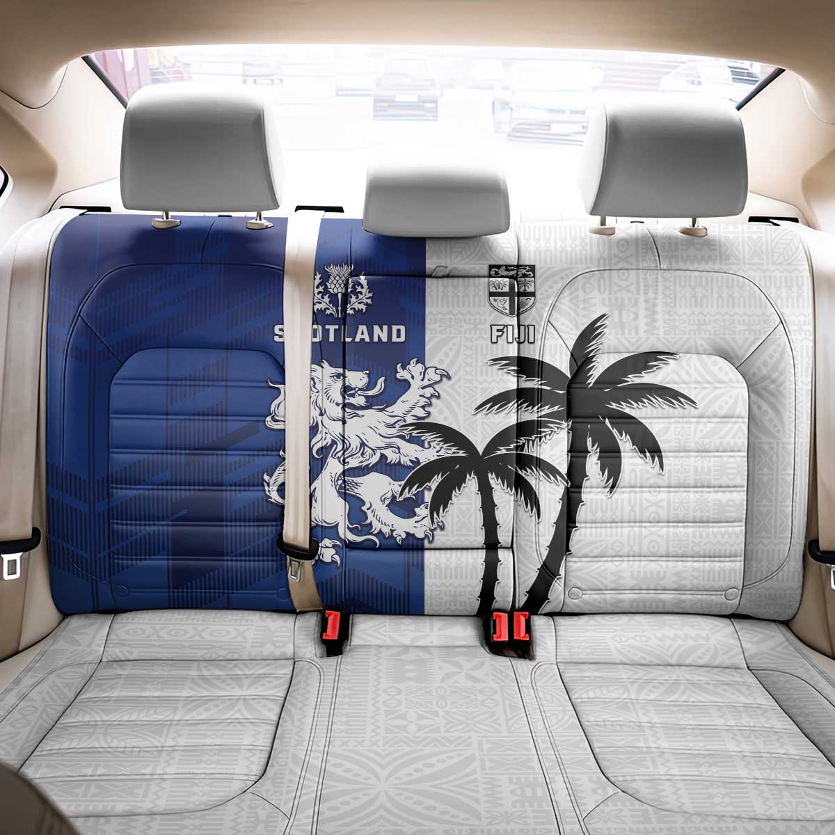 Fiji And Scotland Rugby Back Car Seat Cover Fijian Palm Tree With Thistle Together