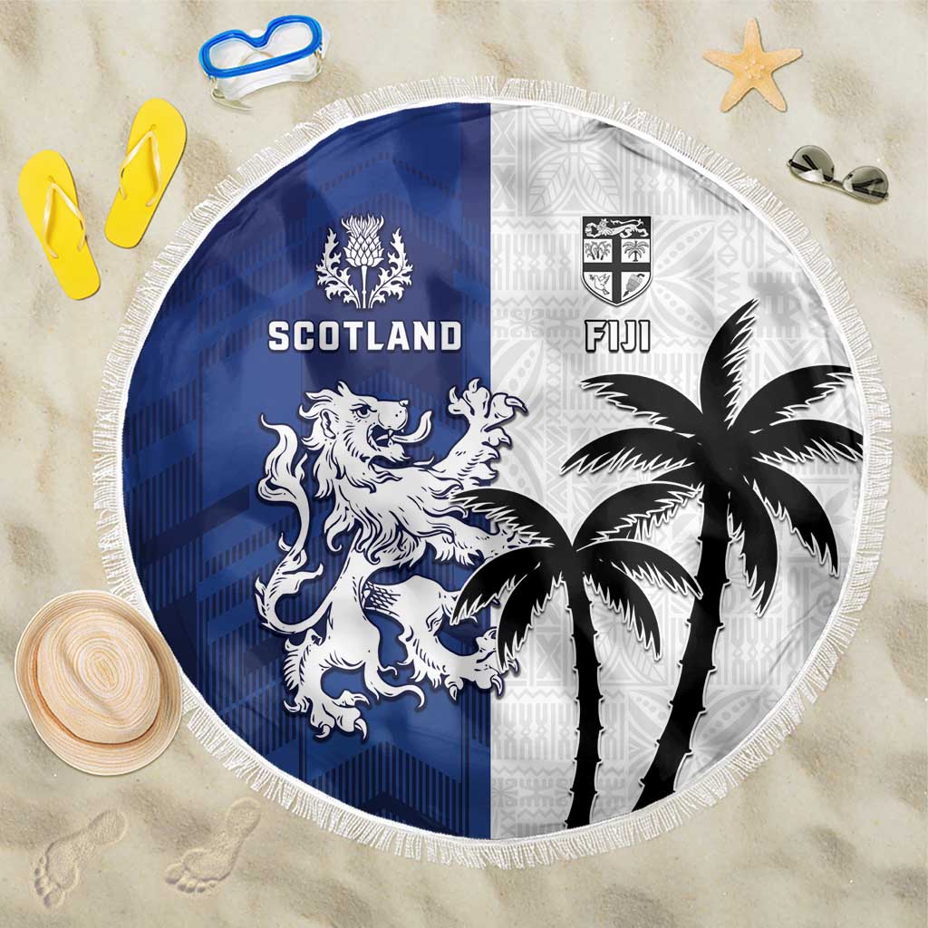 Fiji And Scotland Rugby Beach Blanket Fijian Palm Tree With Thistle Together