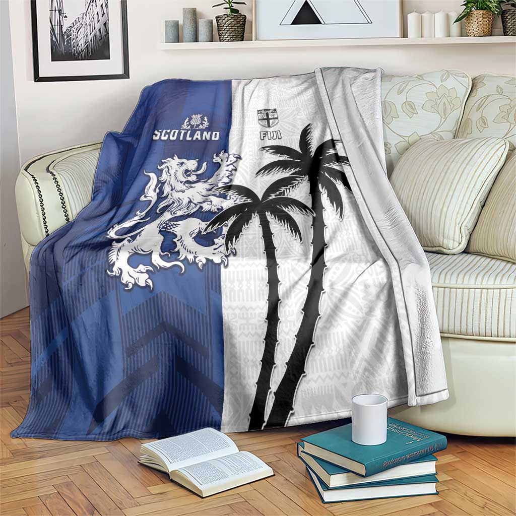 Fiji And Scotland Rugby Blanket Fijian Palm Tree With Thistle Together