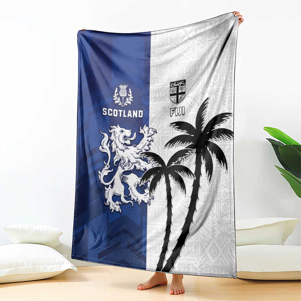 Fiji And Scotland Rugby Blanket Fijian Palm Tree With Thistle Together