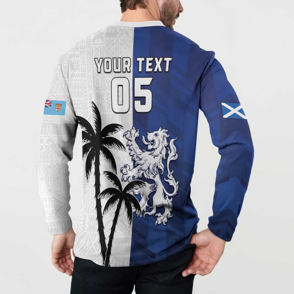 Fiji And Scotland Rugby Custom Button Sweatshirt Fijian Palm Tree With Thistle Together