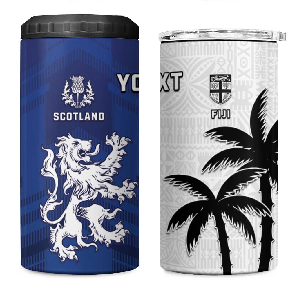 Fiji And Scotland Rugby Custom 4 in 1 Can Cooler Tumbler Fijian Palm Tree With Thistle Together LT05 One Size: 16 oz Blue - Polynesian Pride