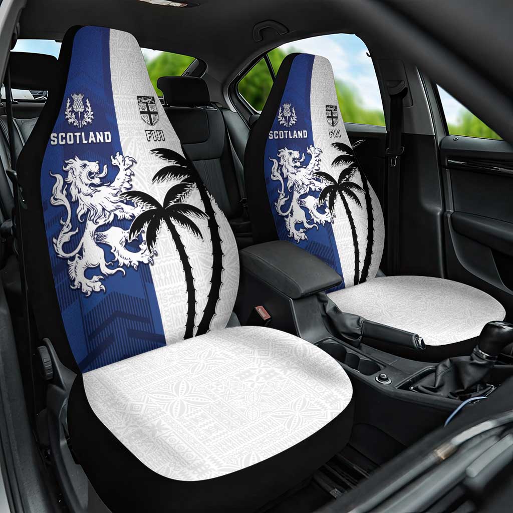 Fiji And Scotland Rugby Car Seat Cover Fijian Palm Tree With Thistle Together