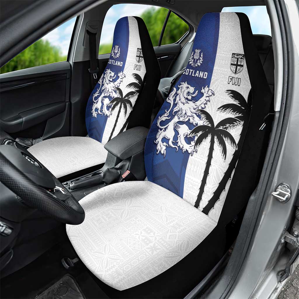 Fiji And Scotland Rugby Car Seat Cover Fijian Palm Tree With Thistle Together