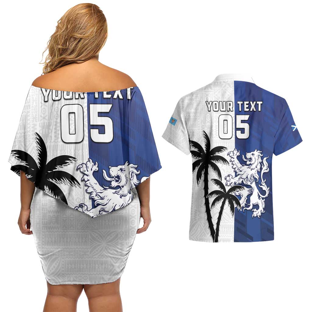 Fiji And Scotland Rugby Custom Couples Matching Off Shoulder Short Dress and Hawaiian Shirt Fijian Palm Tree With Thistle Together