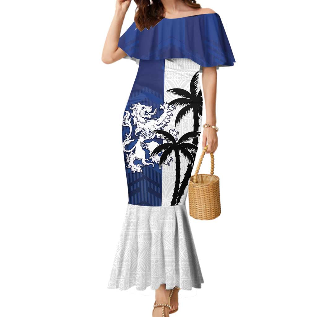 Fiji And Scotland Rugby Custom Family Matching Mermaid Dress and Hawaiian Shirt Fijian Palm Tree With Thistle Together