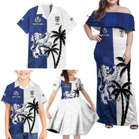 Fiji And Scotland Rugby Custom Family Matching Off Shoulder Maxi Dress and Hawaiian Shirt Fijian Palm Tree With Thistle Together